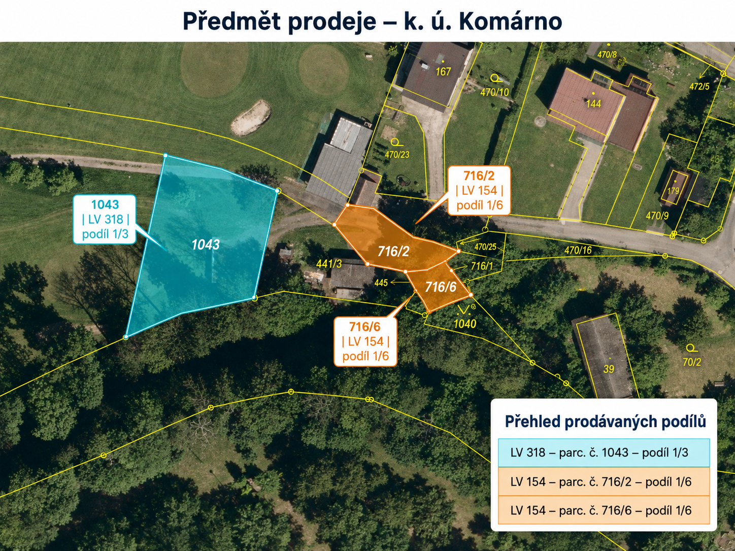 Spoluvlastnické podíly na pozemcích v k. ú. Komárno – prodej v insolvenčním řízení